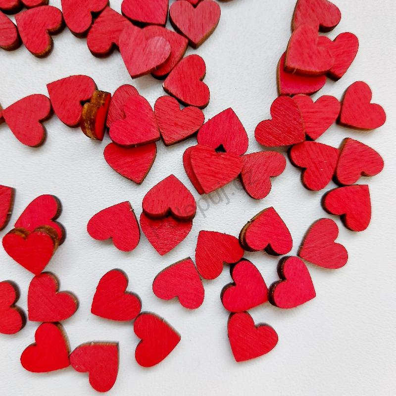 Mini srdíčka červená 1 cm - dřevěná dekorace, materiál na tvoření, svatební výzdoba