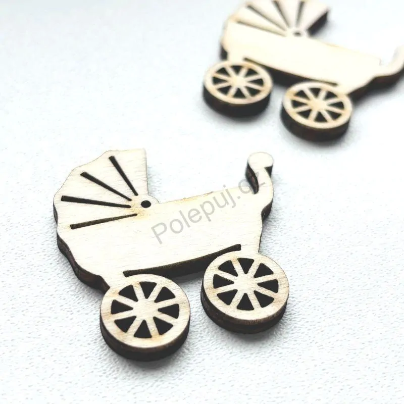 Dřevěný mini kočárek - dekorace z překližky na domečky, scrapbook a další tvoření / laser výřezy