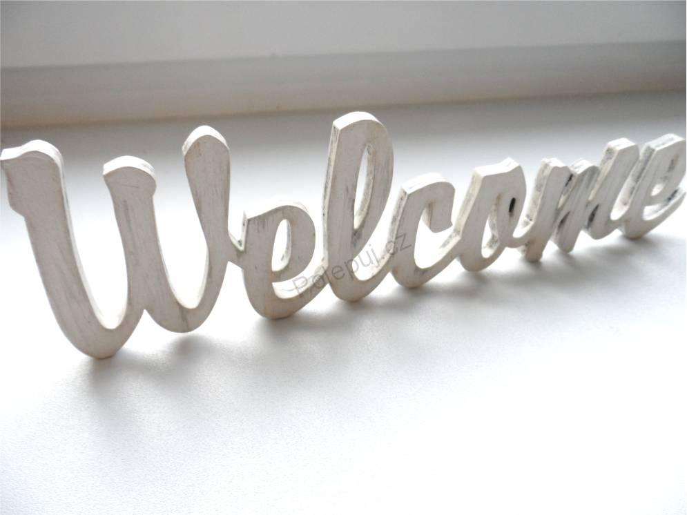 Nápis Welcome - moderní dřevěná dekorace - vintage doplněk z dřevěné překližky