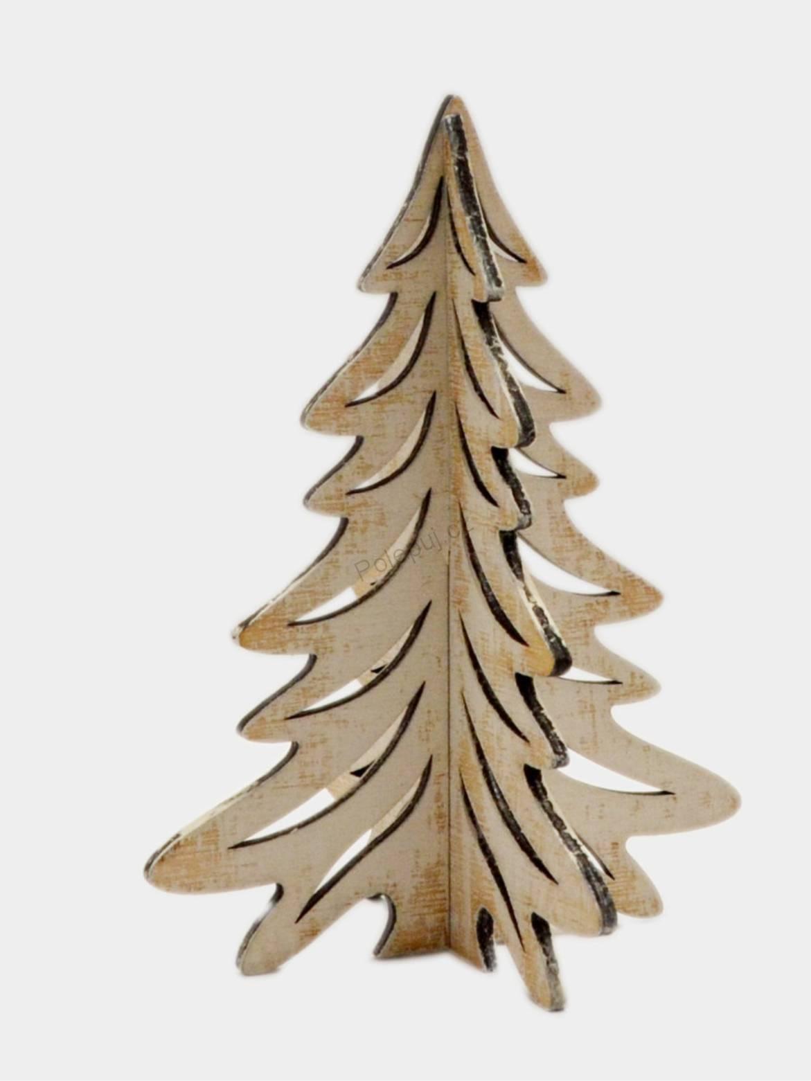 Vánoční stromeček - dřevěná dekorace na vánoce, bílý žíhaný, 3D