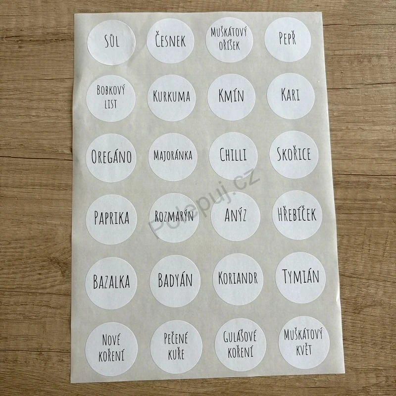 Etikety na kořenky kulaté (48 ks) - opakovaně lepící - snímatelné samolepky
