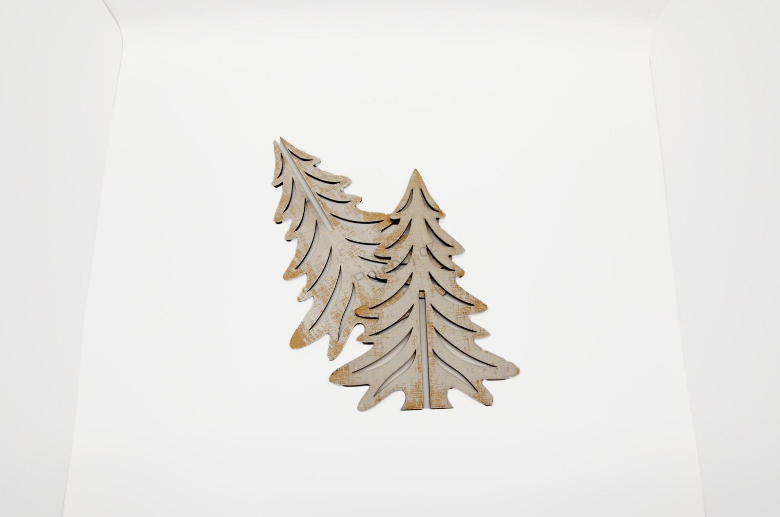Vánoční stromeček - dřevěná dekorace na vánoce, bílý žíhaný, 3D