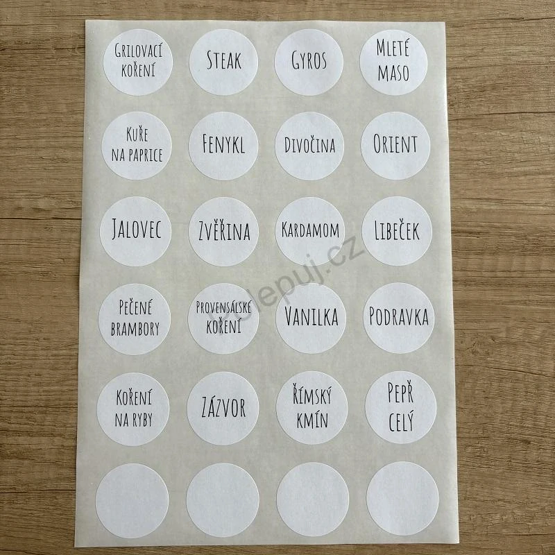Etikety na kořenky kulaté (48 ks) - opakovaně lepící - snímatelné samolepky