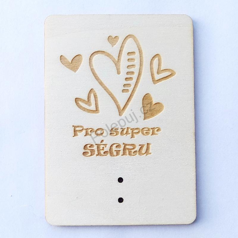Dřevěná darovací kartička na peníze - darování peněz / dárek pro sestru