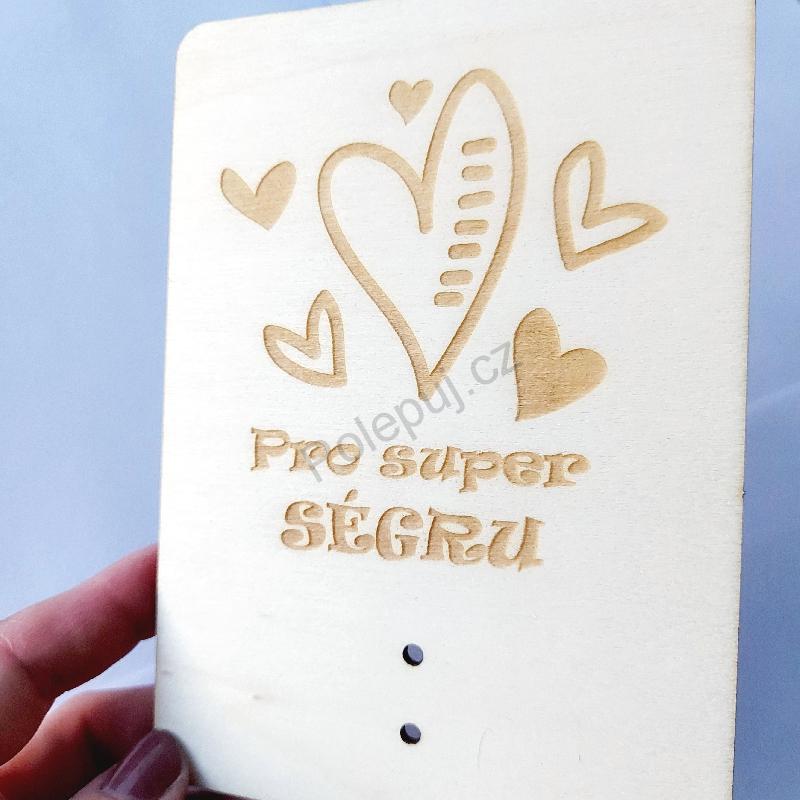 Dřevěná darovací kartička na peníze - darování peněz / dárek pro sestru