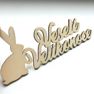 Veselé Velikonoce a zajíček - dřevěný nápis 20 cm / velikonoční dekorace na věnce