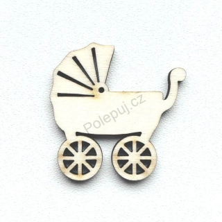 Dřevěný mini kočárek - dekorace z překližky na domečky, scrapbook a další tvoření / laser výřezy
